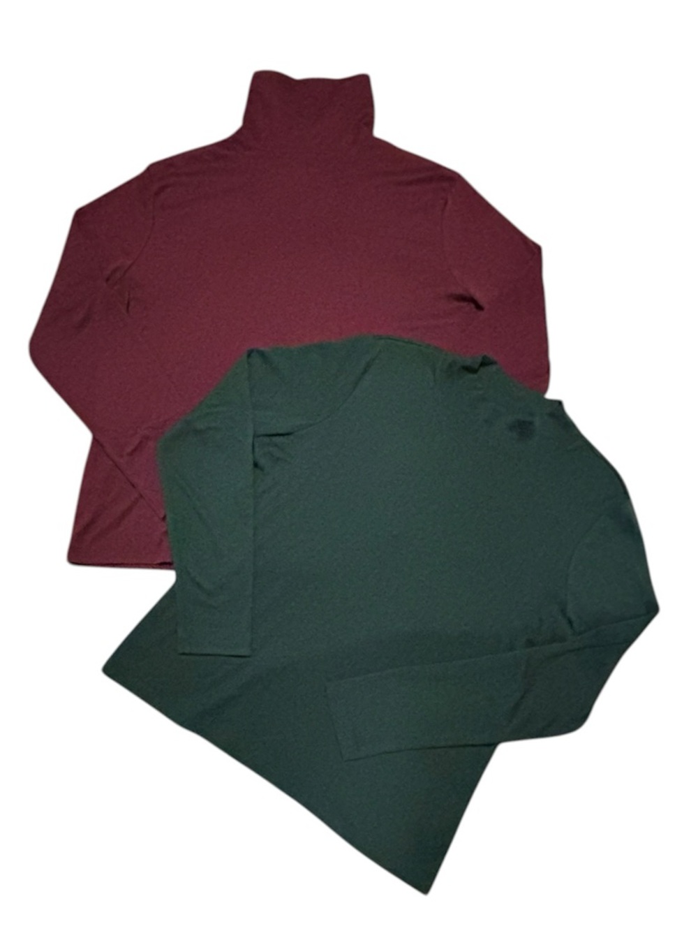 L.L. Bean Cotton Plum Turtleneck Top (XL) & Forest Green Mock Neck (L)